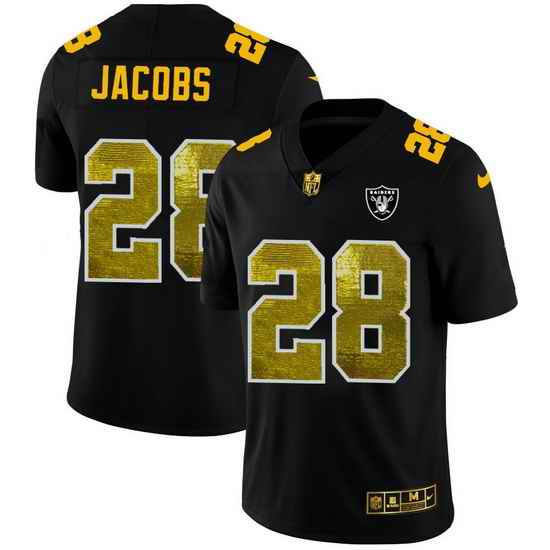Las Vegas Raiders 28 Josh Jacobs Men Black Nike Golden Sequin Vapor Limited NFL Jersey